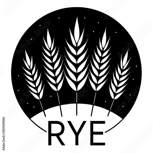 Black and white illustration of rye stalks and text