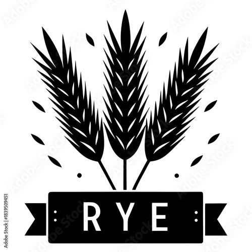 Black illustration of three rye stalks with banner 1