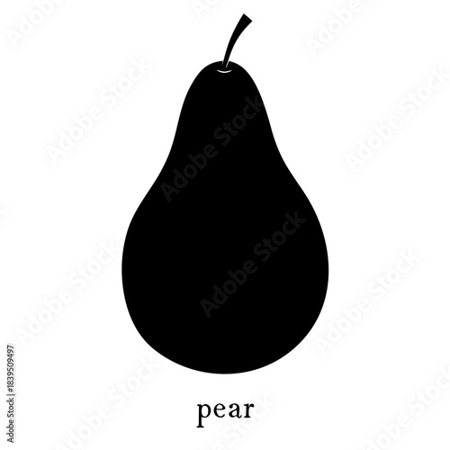 Black pear silhouette with stem and text fruit
