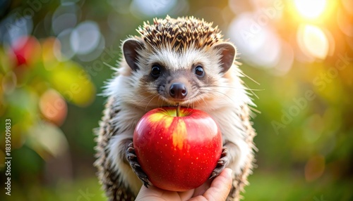 Green hedge displays single red apple on branch close up of ripe apple nestled within lush green foliage
