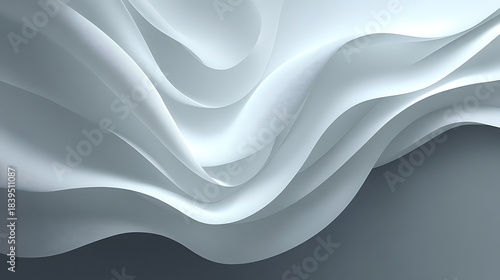 Abstract flowing photo white fabric waves with soft light and shadow background