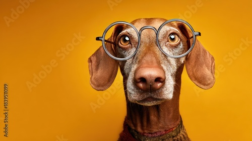 Witty Dog in Glasses Against a Colorful Abstract Backdrop