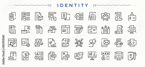 Identity icon collection. Includes symbols for id, bio, identify, biometric, person, fingerprint and more. Biometric modern icon set. Isolated icons. Art and illustration.