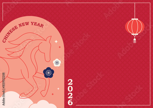 Modern geometric banner and card for Chinese New Year 2026 - Year of the Horse. social media promotional content