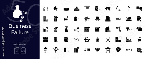 Business Failure Solid Editable Icons set