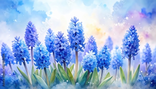 Vibrant blue flowers bloom against serene blue backdrop close up shows blue petals creating calm harmonious scene