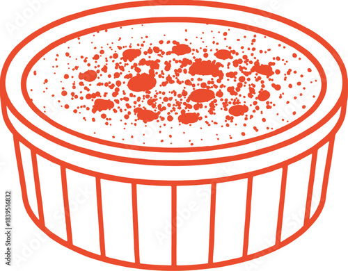 French crème brûlée dessert illustration hand drawn line style