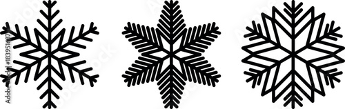 Three black and white geometric designs resembling snowflakes or traditional nordic patterns