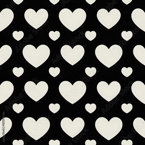 Seamless pattern of cream colored hearts on a dark black background for valentines day or romantic themes