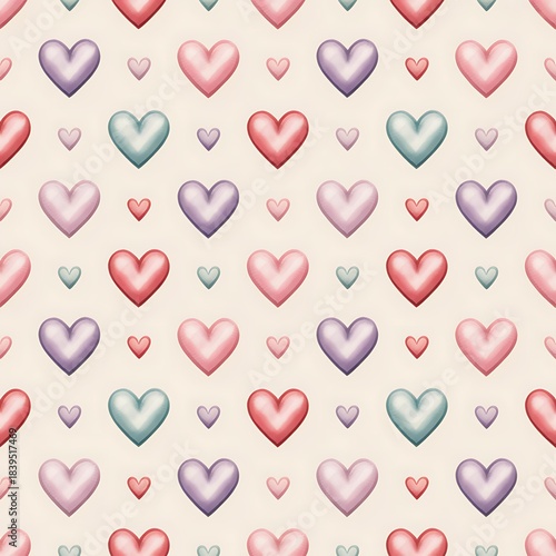 Soft pastel watercolor hearts seamless pattern background for valentines day love romance celebrations