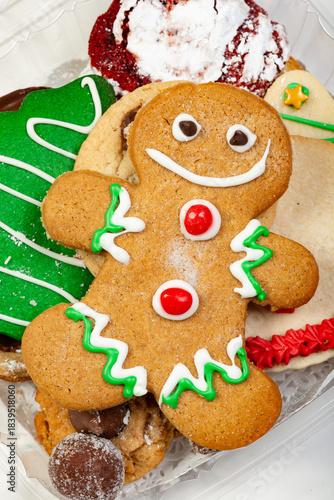 Close up of festive holiday Christmas cookies assortment