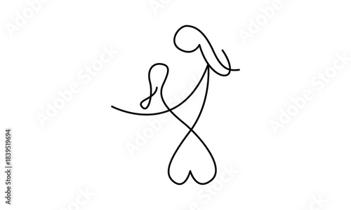 Continuous Line Drawing of a Mother and Child Embracing