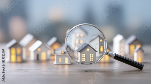 Miniature houses and magnifying glass