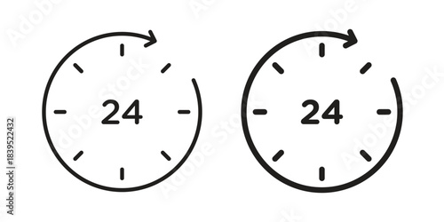 24 Hrs icons illustration, line art, glyph style vectors