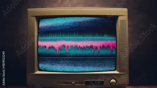 Old Crt Television Displaying Abstract Digital Glitch Art Waveform