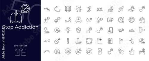 Stop Addiction Line Editable Icons set