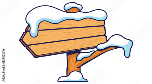 Snowy wooden direction sign board covered in thick white snow