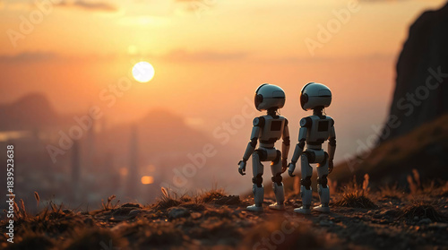 Robot Family in a Green Utopian City