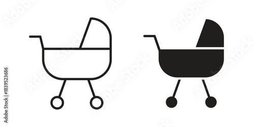 Baby carriage icons illustration, line art, glyph style vectors