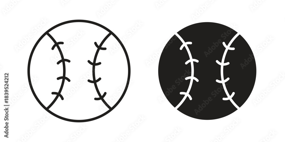 Fototapeta premium Baseball icons illustration, line art, glyph style vectors