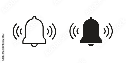Bell ring icons illustration, line art, glyph style vectors