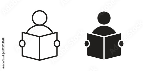 Book open reader icons illustration, line art, glyph style vectors