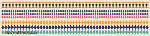 Seamless harlequin Colorful pattern, Set of tribal aztec pattern banner background. Circus harlequin clown carnival patterns, multicolored rhombuses in a row on a light background, 