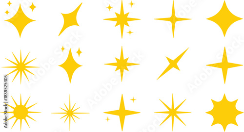 Sparkle Starburst Icon Set Shining Light Effect Symbol Collection Featuring Radiant Twinkle, Glow, Shine, Sparkling Star Group in Flat Style for Decorative Graphic Vector Elements