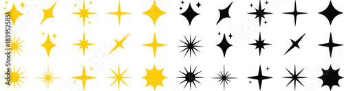 Sparkle Starburst Icon Set Shining Light Effect Symbol Collection Featuring Radiant Twinkle, Glow, Shine, Sparkling Star Group in Flat Style for Decorative Graphic Vector Elements