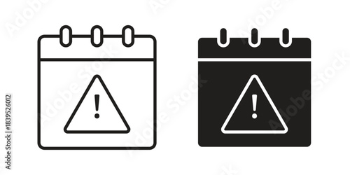 Calendar exclamation icons illustration, line art, glyph style vectors