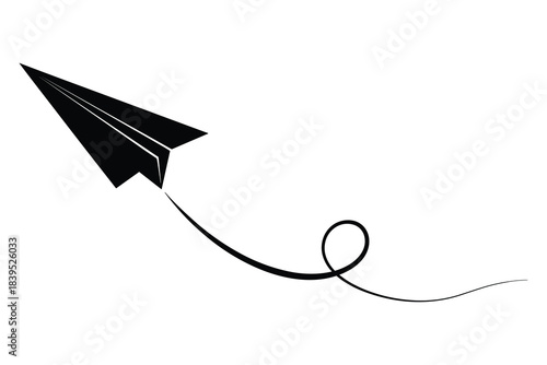 Paper plane with a loop trail black silhouette vector illustration