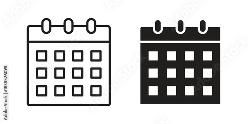 Calendar icons illustration, line art, glyph style vectors