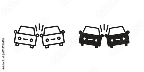 Car crash icons illustration, line art, glyph style vectors