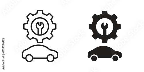 Car mechanic icons illustration, line art, glyph style vectors
