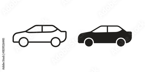 Car side view icons illustration, line art, glyph style vectors