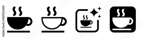 Cup of tea icon with barista style design for coffee shop sign in clean black vector illustration on transparent background