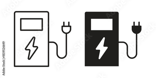 Charging station icons illustration, line art, glyph style vectors