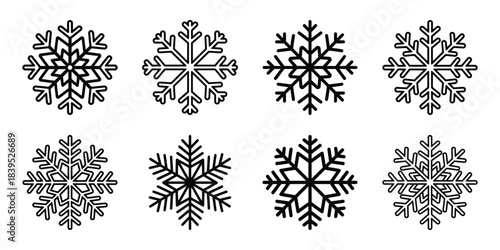 christmas snowflake mandala outline icon set. Holiday Icons illustration.