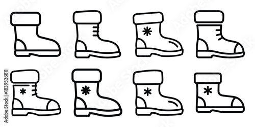 christmas winter boots outline icon set. Holiday Icons illustration.