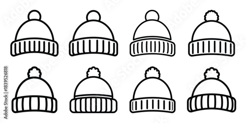 christmas winter hat outline icon set. Holiday Icons illustration.