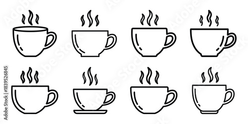 christmas winter hot tea outline icon set. Holiday Icons illustration.