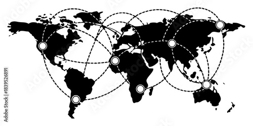 Global Network Connections and International Communication Over a World Map
