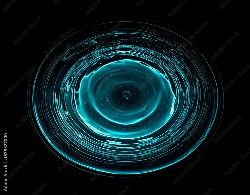 Obraz premium Abstract Swirling Turquoise Energy Sphere with Glowing Particles on Black Background