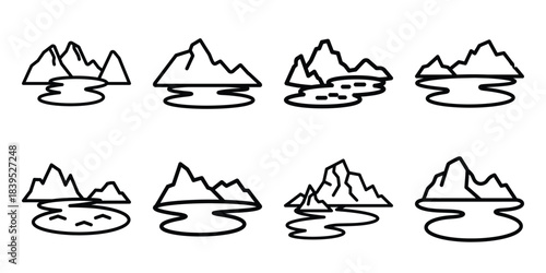 christmas frozen lake outline icon set. Holiday Icons illustration.