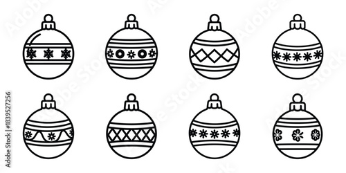 christmas frozen ornament ball outline icon set. Holiday Icons illustration.