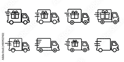 christmas holiday gift delivery outline icon set. Holiday Icons illustration.