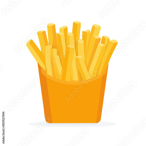 A simple and modern flat 2D vector of a French Fries, isolated on a pure white background.