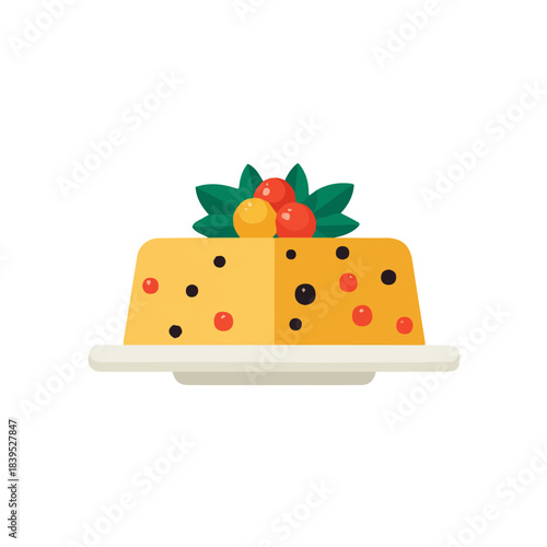 2D minimalist flat vector of a Fruitcake, contemporary clean design isolated on white.