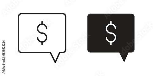 Comment dollar icons illustration, line art, glyph style vectors