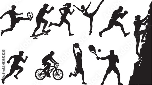 Diverse Sports Silhouettes Collection: Active People in Motion